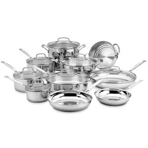 Cuisinart 17-Piece Stainless Steel Cookware Set, Chef's Classic Steel Collection with Pure Aluminum Core for Quick and Even Heat, Cool Grip Handles, Dishwasher Safe, 77-17N