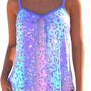 Two Piece Flowy Tankini Swimsuits for Women, Graffiti Print Curved Hem Tank Top with Boyshorts, XXL