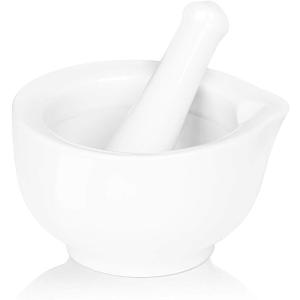 LEETOYI Porcelain Small Mortar and Pestle, Ceramic Herb Grinder Pill Crusher Set, 3.3 inch White