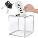 Lineshading Acrylic Donation Box Reinforcement Large Ballot Container with Slot Raffle Suggestion box with Lock Cash Storage Container for Fundraising Voting Charity Contest Tip(6 x 6 x 6 In, Clear)