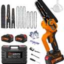 8" Mini Chainsaw Cordless, 1200W Brushless Electric Chain Saw with 2x 4000mAh Batteries & 6 Chains, 2-in-1 Dual Bar (8" & 6") Battery Powered Chainsaw, for Tree Trimming (Orange)