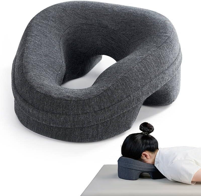 Face Down Pillow for Bed, Massage Headrest Face Pillow After Eye Surgery, Memory Post-Eye Recovery or Beach Tanning, Prone Sleepers with Breathable Design (Dark Gray)