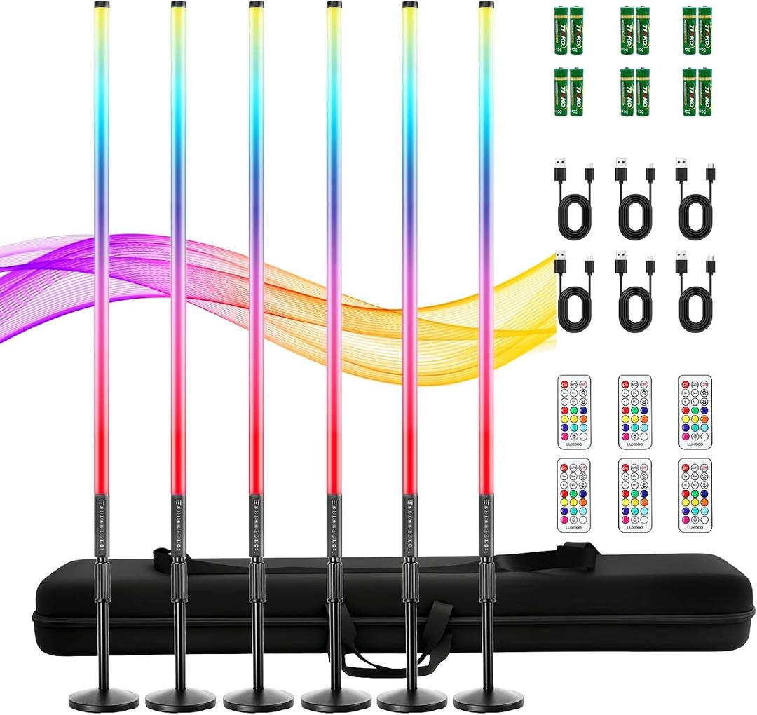 6 Pack RGB Tube Light with Stand 4ft LED Light Wand 5000mAh Battery Powered Handheld Light Tubes 500 Lighting Effects Portable LED Stick for Video Photography Studio Dance DJ Club Party Lights