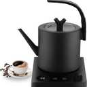 1.0L Gooseneck Electric Kettle with Temperature Control, 304 Stainless Steel Tea Kettle, Auto Shut-Off & 360 Smart Base, 800W Fast Boiling BPA-Free, Matte Black for Home/Office/Coffee/Tea
