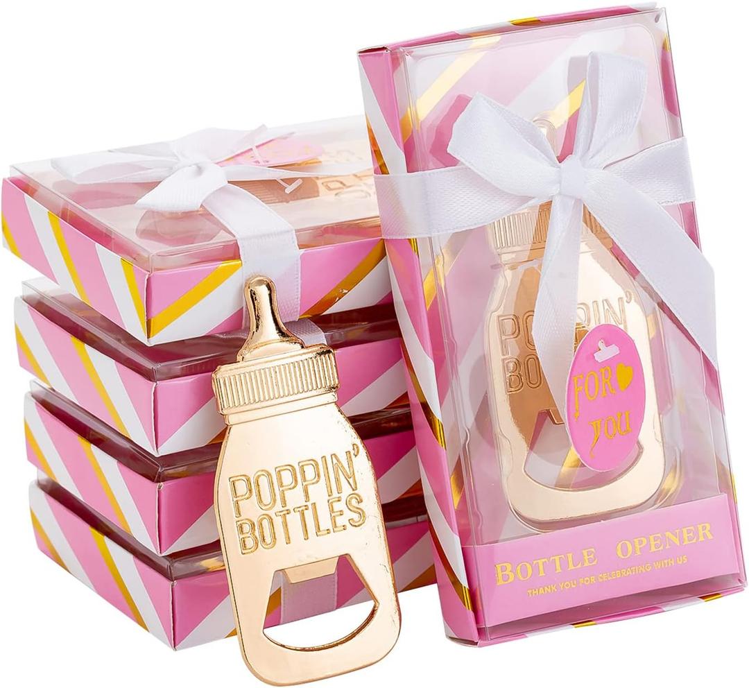 24 Baby Bottle Openers Baby Shower Favors, Gifts, Decorations, or Souvenir Guest Gift Boxes, Poppin Design for baby Girls (24 Pack Pink)