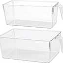 2pcs Clear Kitchen Storage Bins, pantry organizers and storage, Small Clear Containers for Organizing, Fridge Organizer, Cabinet Shelf Storage Bins (M+S)