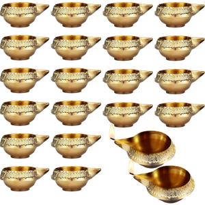Retisee 20 Pcs Kuber Diya for Diwali Decoration Brass Metal Oil Lamp Traditional Diwali Diya Vilakku with Storage Box to be Used with Cotton Wick or Roli for Puja Pooja Indian Deepawali Gift Items