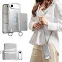 MAGEASY Designed for iPhone Air 6.5" Wallet Case with Crossbody Strap - Compatible with MagSafe Detachable Coin Purse & Card Slot, Leather Crossbody Lanyard, 16ft Drop Protection | Pouch M (Silver)