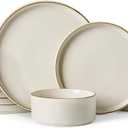 famiware Star Dinnerware Set, Plates and Bowls Sets for 4 (12pcs), Ribbed Stoneware Dishes - Chip & Scratch Resistant, Microwave & Dishwasher Safe Tableware, White