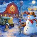 Rocorose Christmas 500 Piece Jigsaw Puzzle, Winter Snowy Night Scene Puzzle for Adults Challenging Village Red Truck with Snowman Jigsaw Puzzles Festive Gifts for Family and Teens