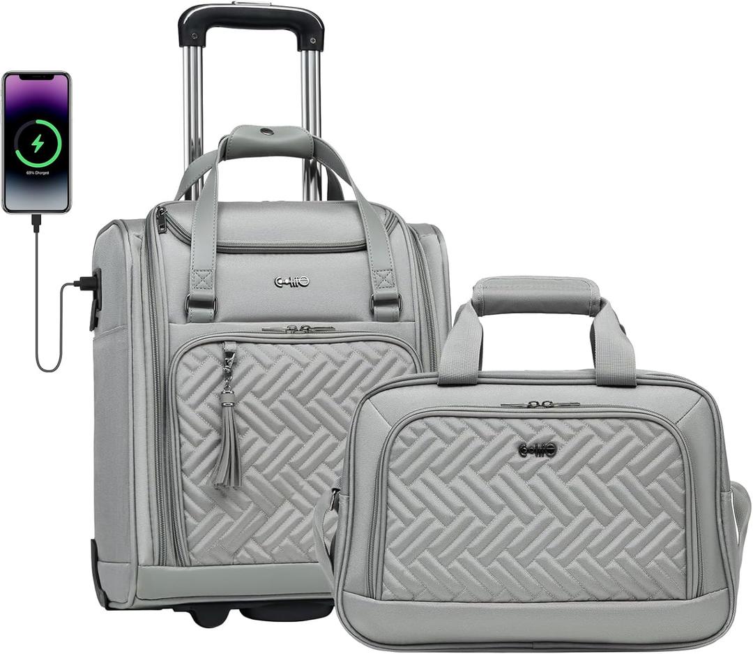 Coolife Luggage Carry On Luggage Underseat Luggage Suitcase Softside Wheeled Luggage Lightweight Rolling Travel Bag Underseater Champagne Gray, Carry-On 16-Inch