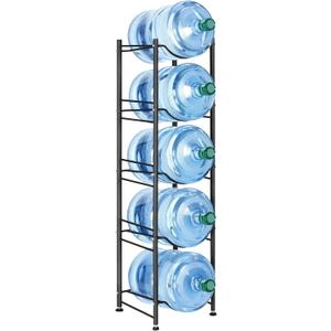 MOOACE 5 Gallon Water Jug Holder, 5 Tier Heavy Duty Water Cooler Jug Storage Rack, Detachable Water Dispenser Stand, Water Bottle Holder Organizer, Black