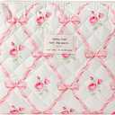 uekeboag Quilted Cotton Makeup Bag,Coquette Quilted Toiletry Bag for Women and Girls,Floral Coquette Pouch,Cute Kawaii Travel Cosmetic Bags(Pink Bow)