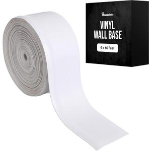 Baseboard Trim, Vinyl Baseboard Molding 4 Inch, Rubber Molding Trim, Cove Base, 4IN x 60FT Roll, White, Base Boards For Walls, Flexible Floor Moulding, Skirting Covers For Wall, Garage, Bathroom