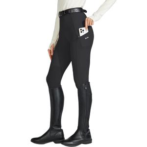 Willit Women's Horse Riding Pants Knee-Patch Equestrian Breeches Horseback Schooling Tights Zipper Pockets (Black, L)