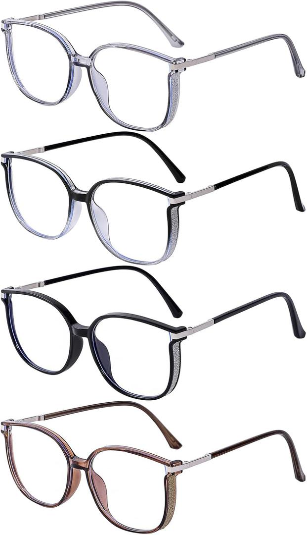 4 Pack Women's Bling Blue Light Blocking Reading Glasses, Fashion Readers with Portable Case, UV400 Protection (Mix Color a)