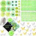 Wavwavw 53 Pcs DIY Graduation Cap Decorations Kit, 2026 Grad Cap Topper Include Faux Flowers 3D Butterfly Self Adhesive Pearl Stickers Glitter Alphabet Letter Decals for Party Decor(Light Green)