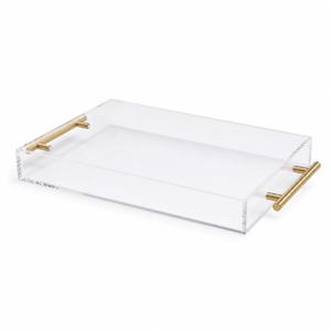 Clear Acrylic Tray 20x16” with Golden Metal Handles - Large Plastic Tray for Serving Guests, Countertop Organization, Ottoman Coffee Table & Vanity – Modern Decorative Tray for Home & Office