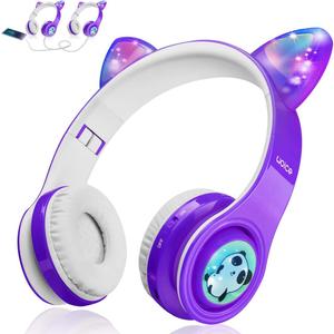 Woice Kids Wireless Bluetooth Headphones, LED Flashing Lights, Music Sharing Function, Long Lasting Battery and 85db Volume Limited Children Bluetooth Headphones for Boys Girls (Purple)