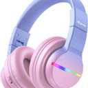 iClever BTH12 Kids Bluetooth Headphones,Colorful LED Lights,74/85dBA Safe Volume,85H Playtime,Fast Charging,Bluetooth 5.2,Over Ear Kids Headphones Wireles for iPad/Tablet/Airplane, Gradient Pink