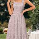 ZABERRY Womens Summer Midi Dress 2026 Elastic Straps Square Neck Cute Floral Flowy A-line Sundresses for Women (Pink, XL)