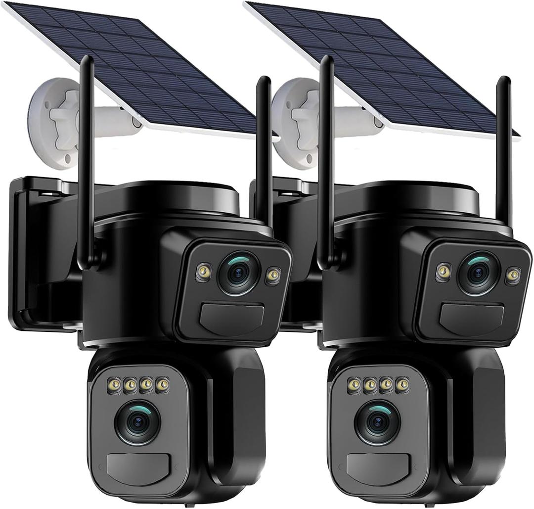 Uniter Dual Lens Solar Security Cameras Wireless Outdoor,5G/2.4G WiFi, 360 View Pan/Tilt Home Security Camera with 6MP Color Night Vision/PIR Motion Detection/Spotlight Siren/2-Way Audio(2Pack)