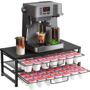 K Cup Holder Organizer for 70 Pods, 2-Tier Coffee Pod Holder for K-Cup with 2 Sliding Storage Drawers, Coffee Station Bar Organizer for Kitchen Countertop, Home & Office, Frosted Black
