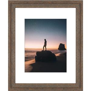 Golden State Art, 16x20 Picture Frame - Displays 11x14 Photo with Mat or 16x20 Without Mat, Wide Moulding Solid Wood Frame for Wall Display, Distressed Brown