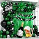 Green Birthday Party Decorations, Green Black Silver Foil Balloons Happy Birthday Banner Fringe Curtains for 16th 18th 21st 24th 32th 40th 50th 60th Birthday Decorations for Men