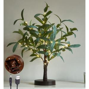 LITBLOOM Lighted Tabletop Olive Tree 18IN 50 LED Fairy Lights with Timer Battery Operated or USB Plug in Bonsai Tree for Wedding Christmas Spring Home Decoration