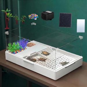 Acrylic Turtle Tank Aquarium with Quiet Water Pump, 5 Gallons, 360 View, Easy to Assemble, Durable for Small Turtles & Reptiles