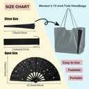 6PCS Glitter Rave Fan,13in Large Folding Hand Rave Fan with 6 Fabric Case Bags, Clack Fans for Line Dancing,Music Festivals,Disco,Glow Party.(Glitter Black)