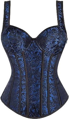ADELCE Women's Lace up Gothic Jacquard Shoulder Straps Tank Overbust Shaper Corset Bustiers Top Small