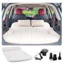 KMZ SUV Air Mattress Thickened and Double-Sided Flocking Travel Camping Bed with 2 Pillows & Electric Pump Dedicated Mobile Cushion Inflatable Bed for SUV Trunk and Rear Seat (Beige and Coffee)