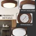 Walnut Wood Flush Mount Ceiling Light Fixture,16 Inch Ceiling Light with Frosted Glass Shade,High Deep Profile Round Ceiling Lights for Hallway Bedroom Closet Livingroom