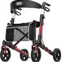 VOCIC Walkers-for-Seniors-with-Seat, Lightweight-Rollator-Walker-with-Seat-and-Brakes, Folding-Rolling-Walker-with-Wheels, All Terrain (Chili Red)