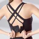 Sports Bras for Women, Criss-Cross Back, Adjustable Wire-Free Medium Support Workout Bra with Removable Cups (Large, Coal Black)