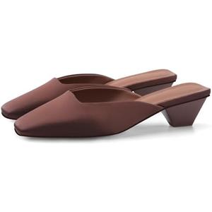 Adrizzlein Mule Heels for Women Square Toe Kitten Heel Satin Mules Closed Toe Low Heel Slides Sandals Summer Dress Shoes (Size:8)