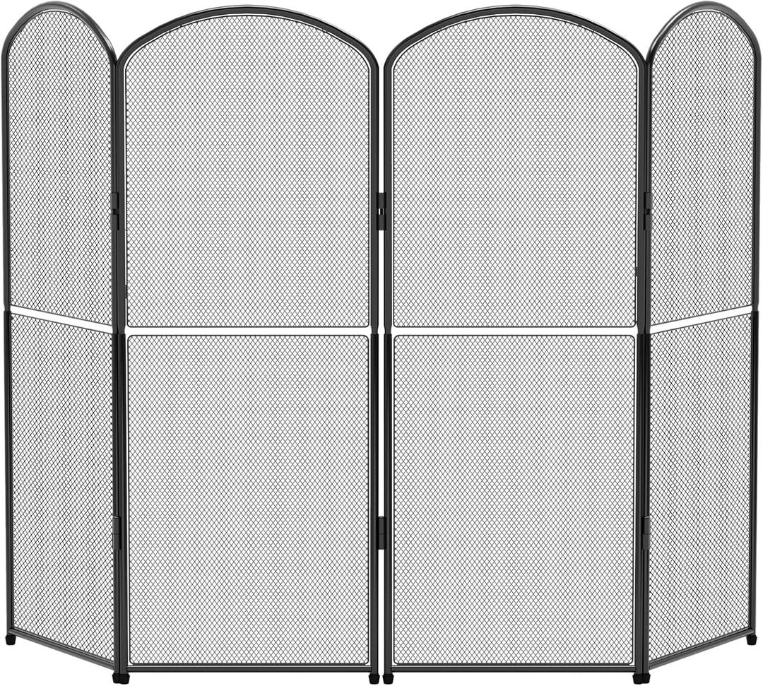 Fireplace Screen 4-Panel,47.8 W x 31 H,Foldable Fire Spark Guard with Wrought Metal Mesh,Modern Decorative Fireplace Gate for the Living Room,Baby and Pet Safe,Home Decor,Easy Assembly,Black