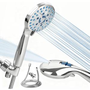 NOSAME Shower Head with Handheld High Pressure, 6 Spray Modes Hand held Showerhead Extra 60" Long Hose and Adjustable Holder, Anti-clog Nozzles, Built-in Power Wash to Clean Tub, Tile & Pet Cleaning