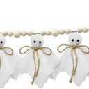 Halloween Ghosts Hanging Ornaments, Flannel Cloth Ghosts Party Garlands for Haunted House Halloween Decorations Indoor, with 39.3 Inch Long Hemp Rope, 9 Ghosts, and 50 Wooden Beads