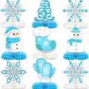 9Pcs Winter Wonderland Decorations 3D Snowflake Honeycomb Table Centerpieces for Frozen Winter Blue White Theme Christmas Baby Shower Birthday Party Supplies (Snowflake)
