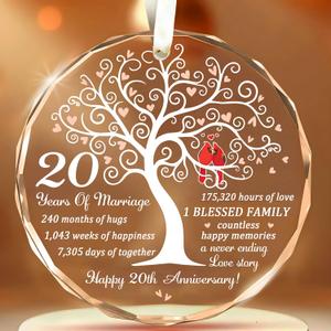 20th Wedding Anniversary Ornament - Gift for 20th Anniversary - 20 Milestone Gift Idea for Couple - Valentine Gift for Wife, Husband - Happy 20th Anniversary Glass Ornaments