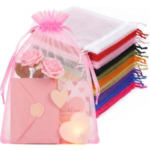 Crweety 50PCS Organza Bags 8x12 Large Gift Bags Multicolor, Mesh Bag Drawstring Pouches for Jewelry Candy Treat Sachet Party Favor, Sheer Goodie Bag for Birthday Wedding Baby Bridal Shower Graduation, 1 Count