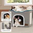 Bedsure Cat Beds for Indoor Cats - Large Cat Cave for Pet Cat House with Fluffy Ball Hanging and Scratch Pad, Foldable Cat Hideaway, 16.5x16.5x13 inches, Grey