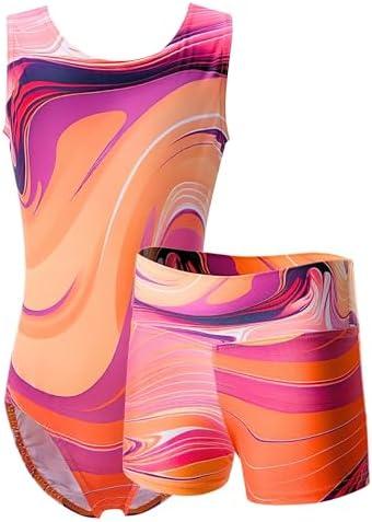 Dancina Marble Line Gymnastics Leotards for Girls with Shorts for Age 8