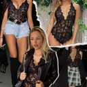 Buitifo Women Lace Bodysuit One Piece Babydoll Backless Mini Teddy V Neck Lingerie (L)