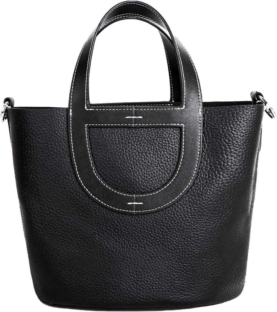 Genuine Leather Purse for Women: Designer Leather Bucket Bags for Ladies - Fashion Satchel Handbag for Travel (Black) Genuine Leather Purse for Women: Designer Leather Bucket Bags for Ladies - Fashion Satchel Handbag for Travel (Black)