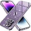 Choiche Compatible for iPhone 14 Pro Max Case Cute, Women Clear Glitter Bling Sparkly Case, [3 x Diamond Camera Lens Protectors] [2 x Tempered Glass Screen Protectors] 6.7-inch (Glitter Clear)
