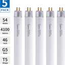 F54T5/841/HO Fluorescent Light Bulb, 46 Inch, T5 54 Watt Replacement Tube, 4100K Cool White, 4200 Lumens, High Output, G5 Bi-Pin Base, 4FT T5 Grow Light Bulbs - 5 Pack